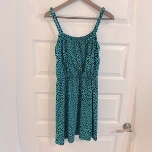 LOFT Teal & Black Printed Sundress - Size Medium